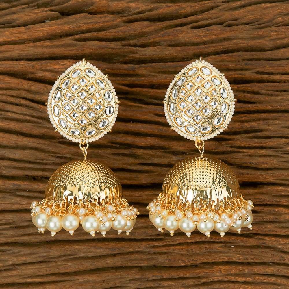 Joban Fashion Women Kundan Pearl Golden White Earrings 