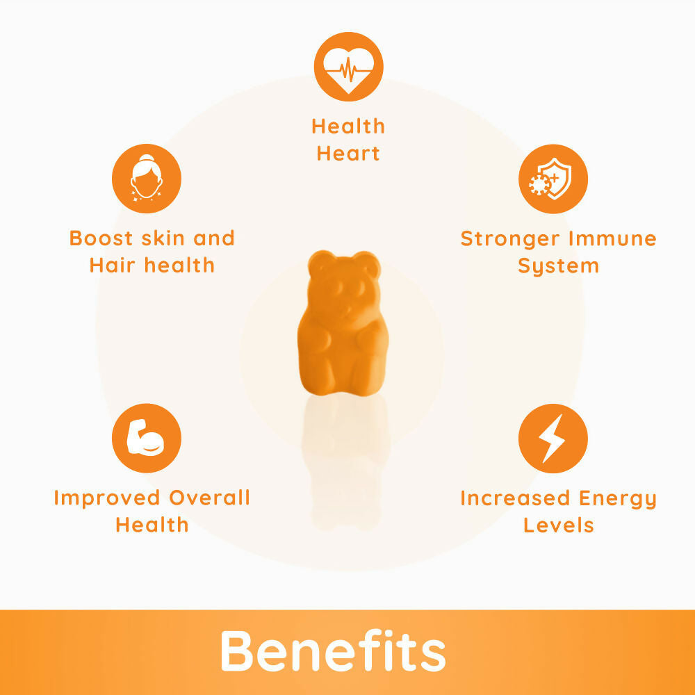 Purna Gummies Vitamin C Orange Gummies with Vitamin D3, and Zinc for Immunity & Clear Skin 