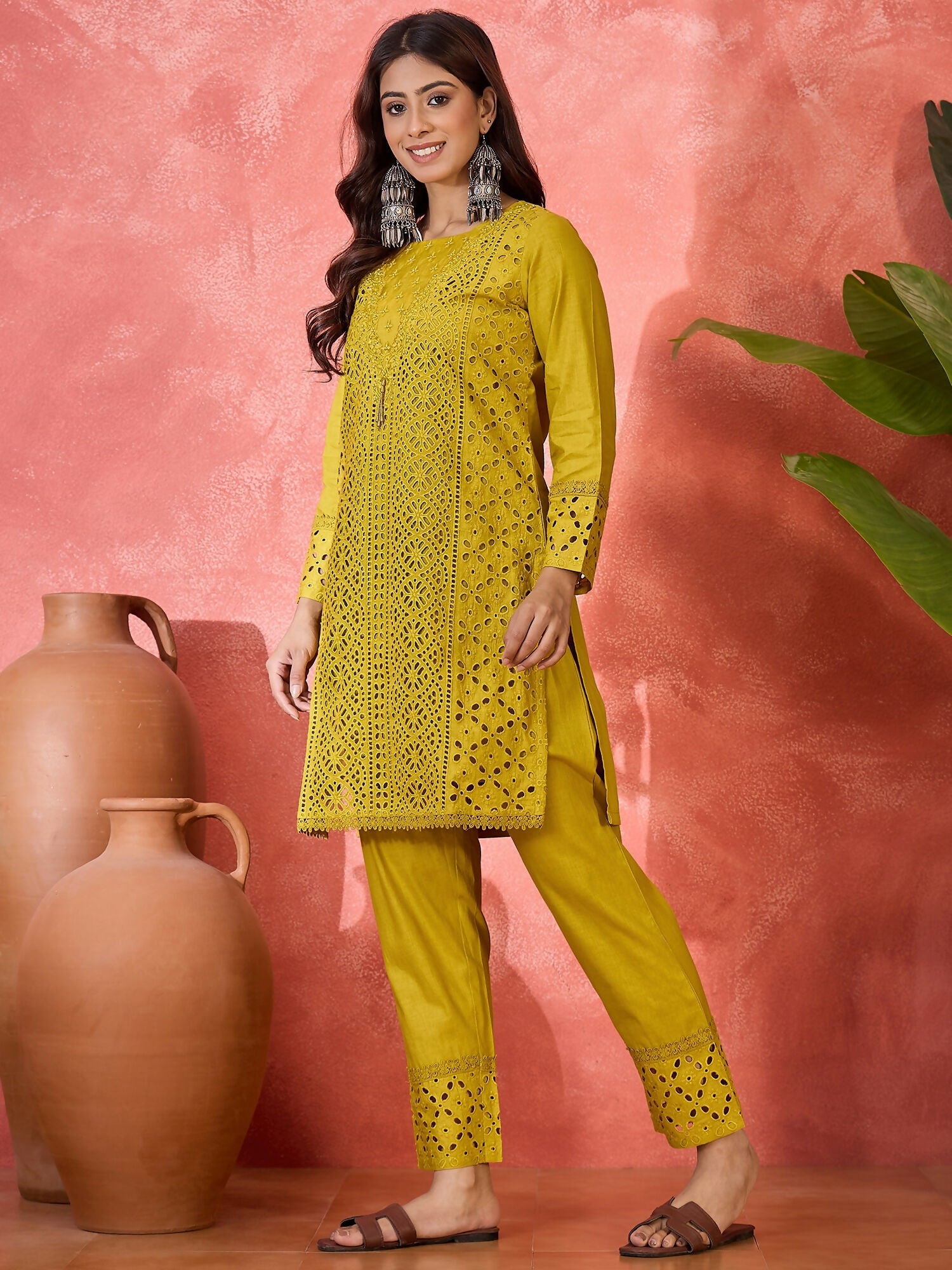 Joban Fashion Embroidery Mustard Pure Cotton Cord Set