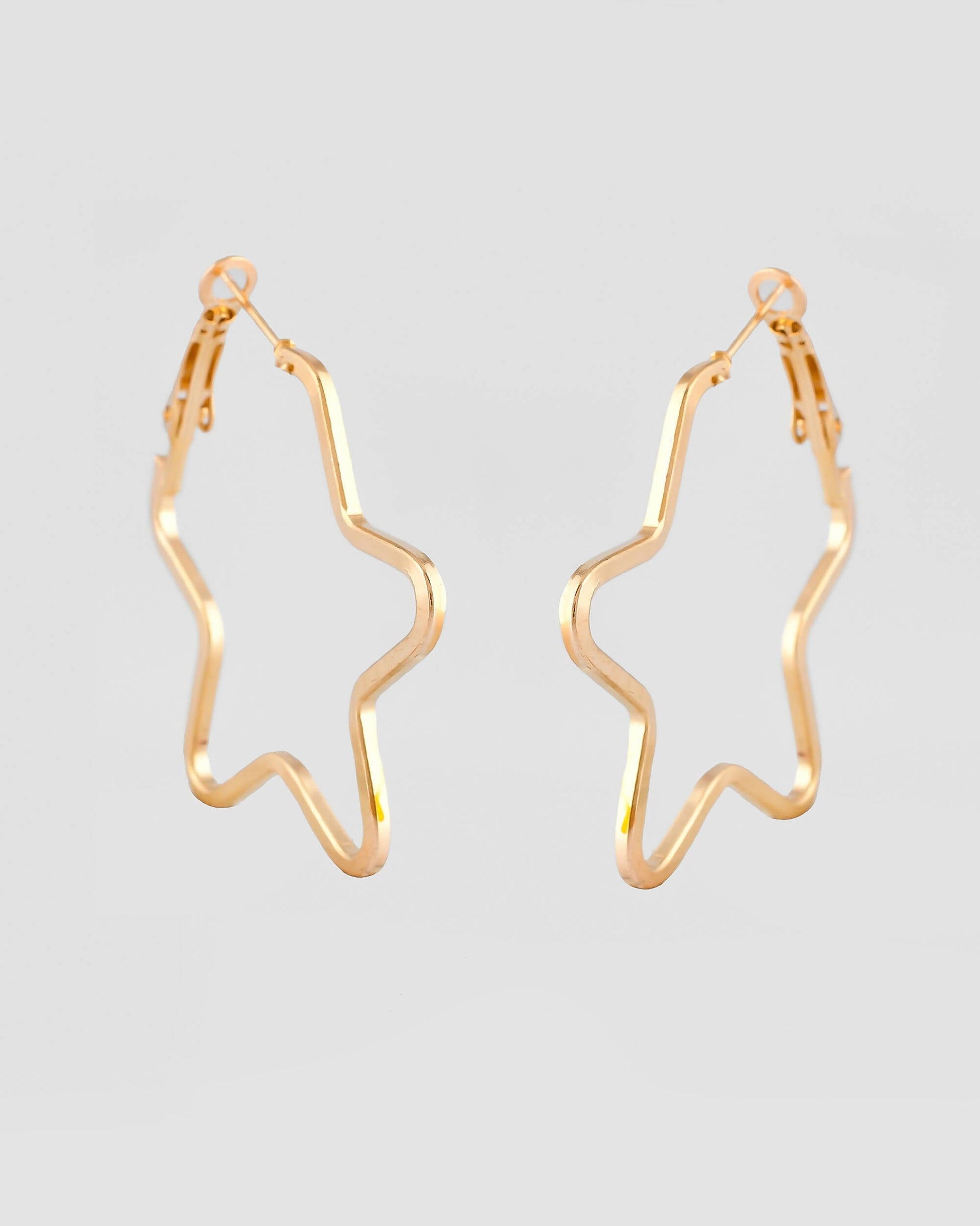 VOJ Women Gold Tonned Star Shape Hoop Stainless Steel Earrings - Grab2buy