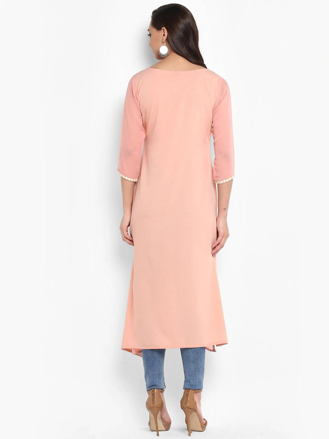 Janasya Women Pink Floral Print A-Line Kurta