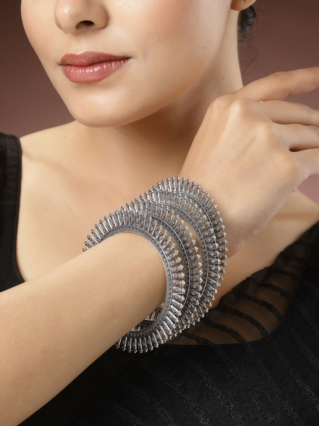 NVR Women's Set of 4 Silver-Plated German Silver Oxidised Bangles | Grab2Buy