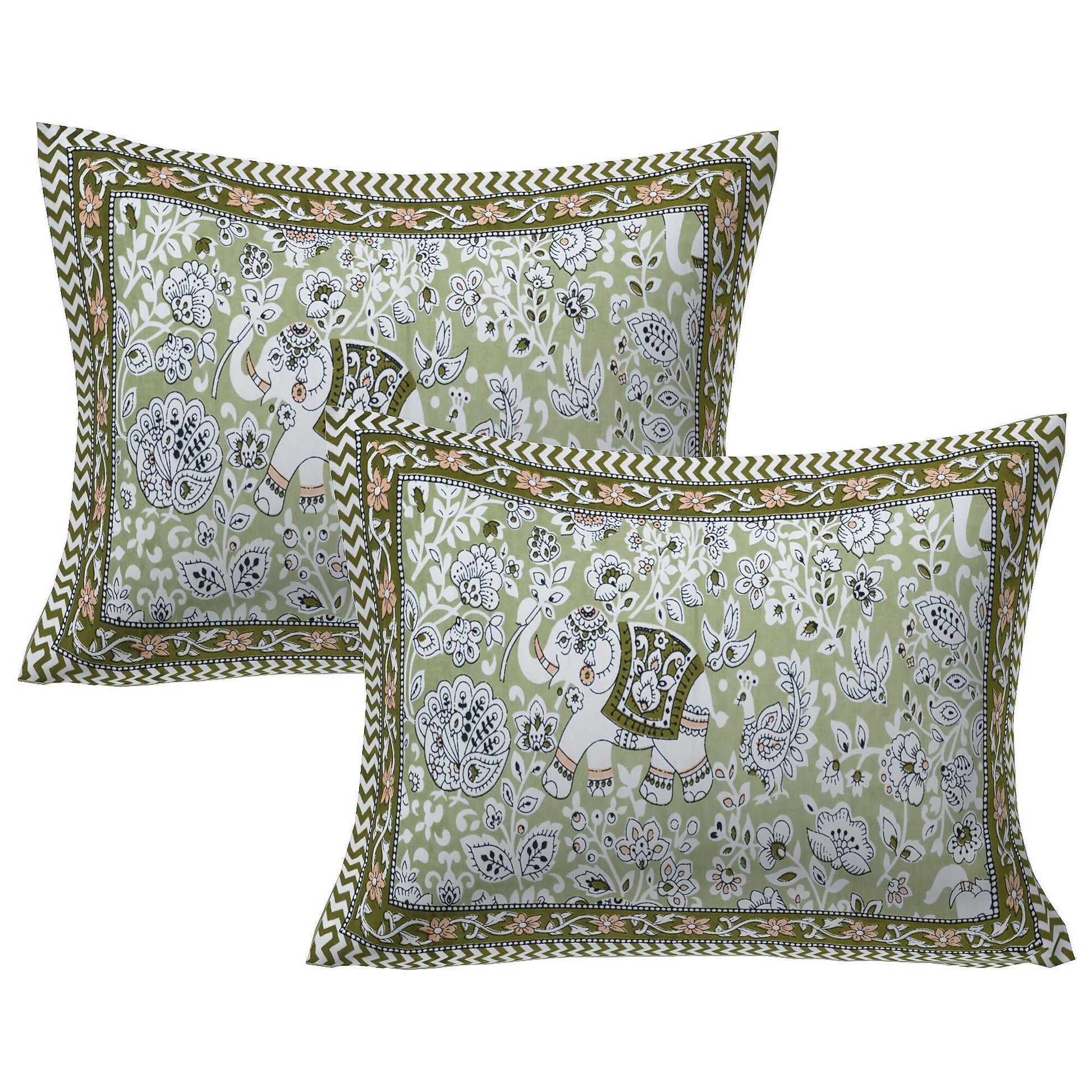 Rudra Bazaar Green 210 TC Cotton Double King Bedsheet With 2 Pillow Covers