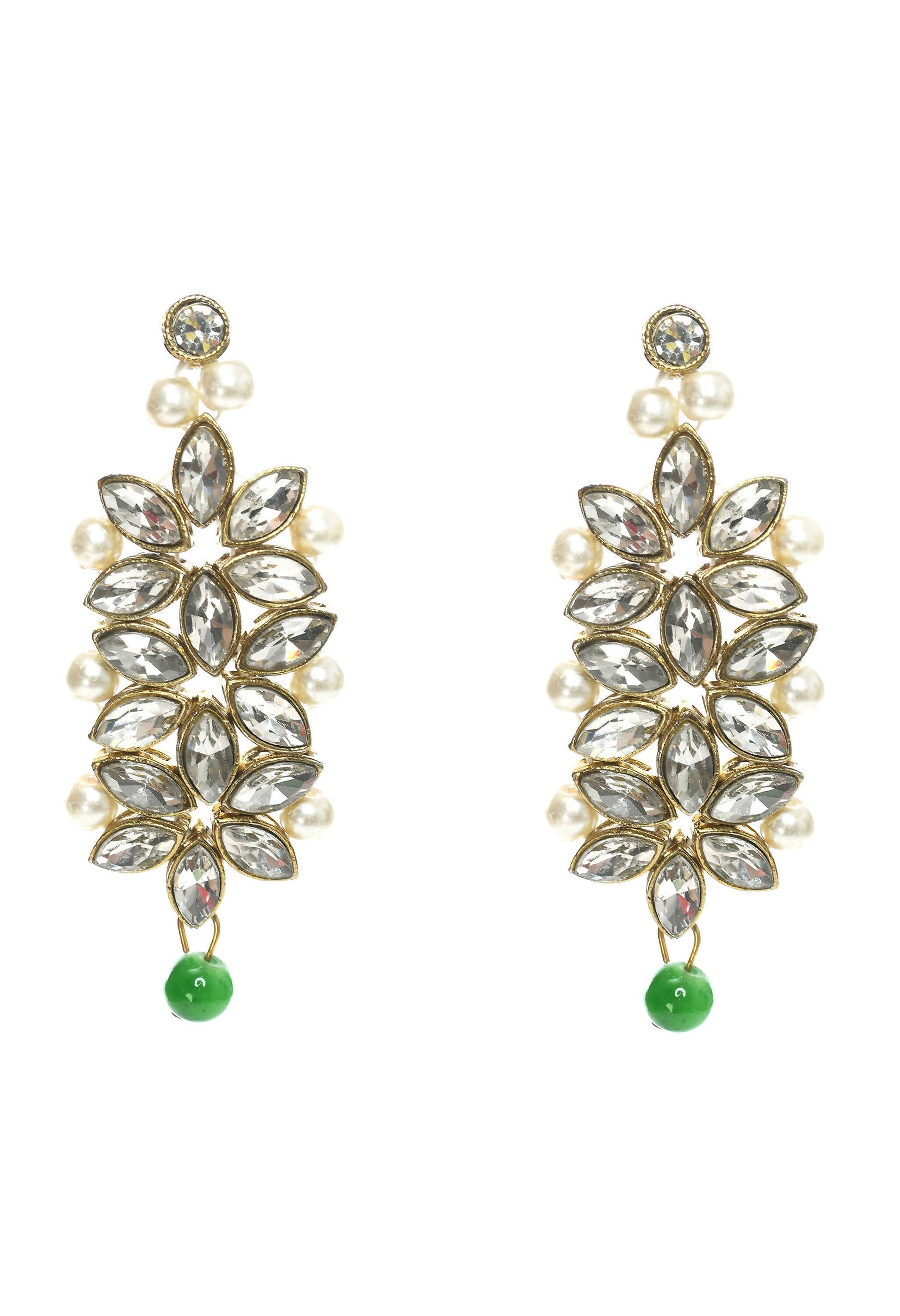 Mominos Fashion Johar Kamal Gold-Plated Rani Haar with Green and Off white Pearls Jewellery Set - Grab2buy