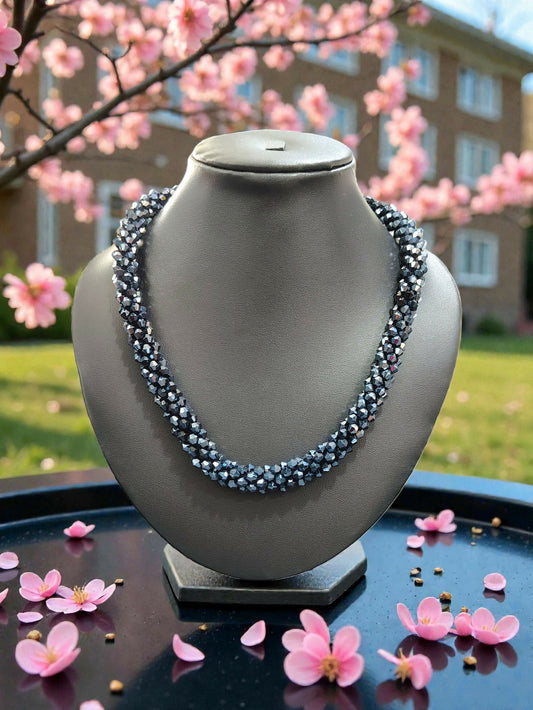 Inhanns Noor-E-Jalwa – Handmade Crystal Bead Necklace -Adjustable - Navy Blue