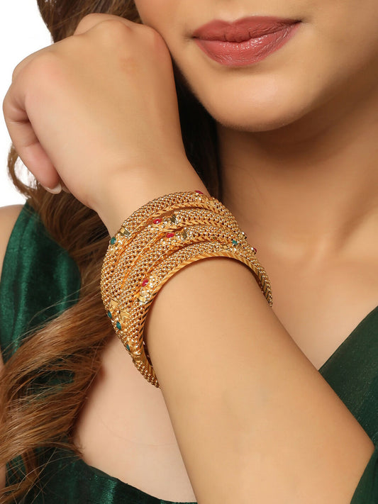NVR Women's Set of 4 Gold-Polished Traditional Bangles