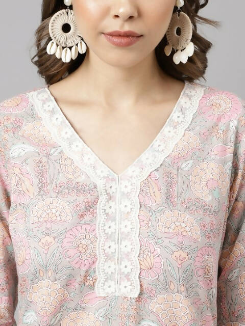 FIORRA Women's Pink Cotton A-Line Kurta Set 