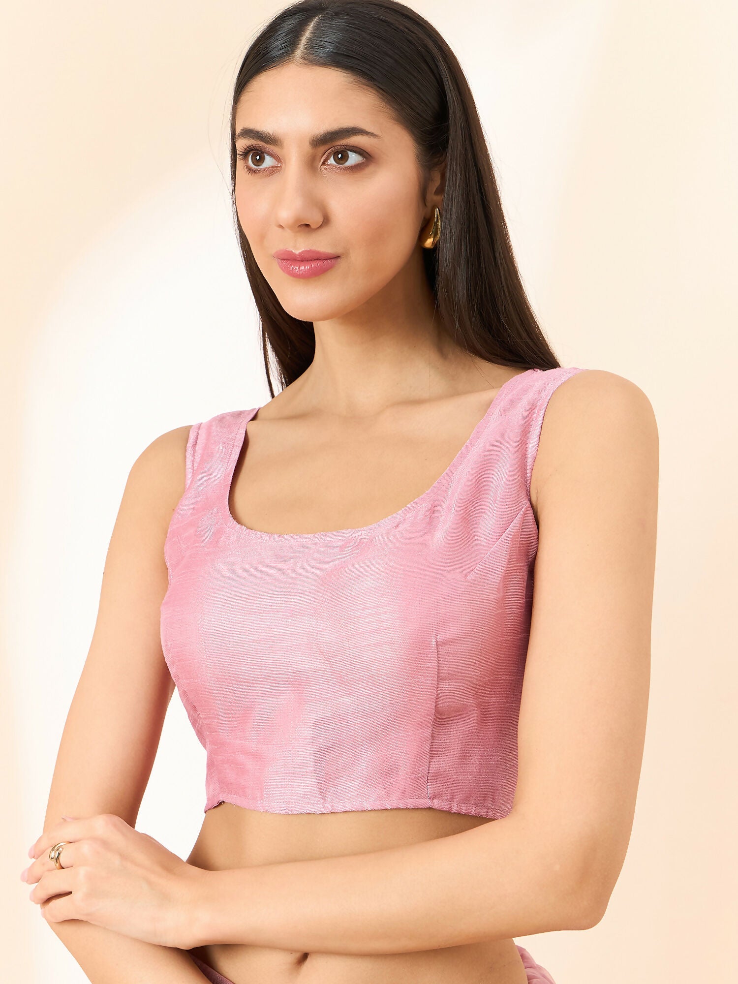 Pink Organza Geometric Embroidered Saree with Unstitched Blouse Piece - Roozal