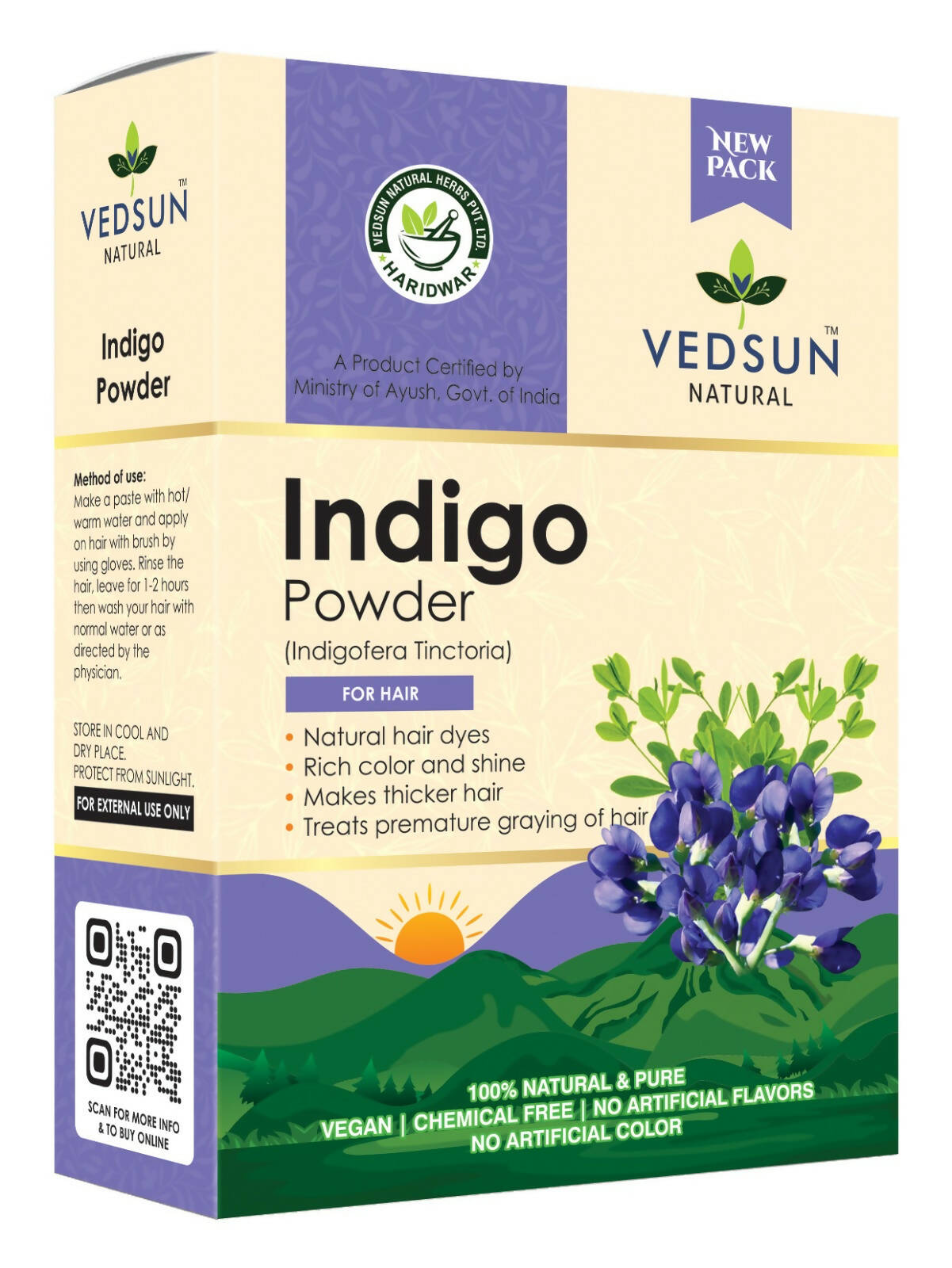 Vedsun Naturals Indigo Powder Organic and Pure For Hair Growth - Grab2buy