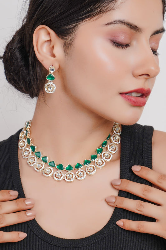 Divisha Alloy Gold-plated Delicate Green Jewellery Set | Grab2Buy