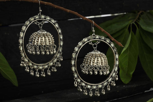 Mominos Fashion Johar Kamal Silver Earrings With Kundan Work Jhumkas - Grab2buy