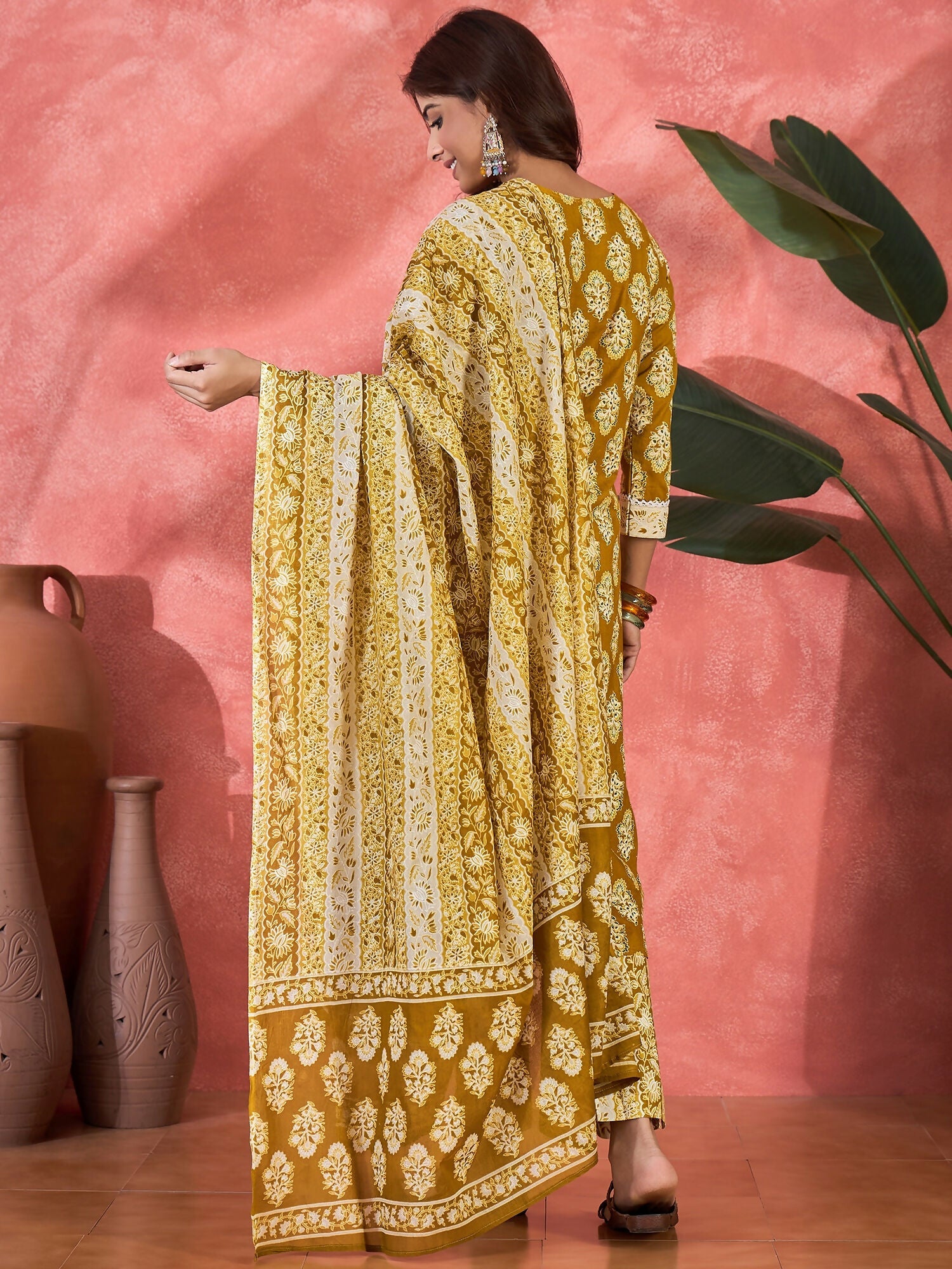 Joban Fashion Printed Mustard Pure Cotton Kurta Set