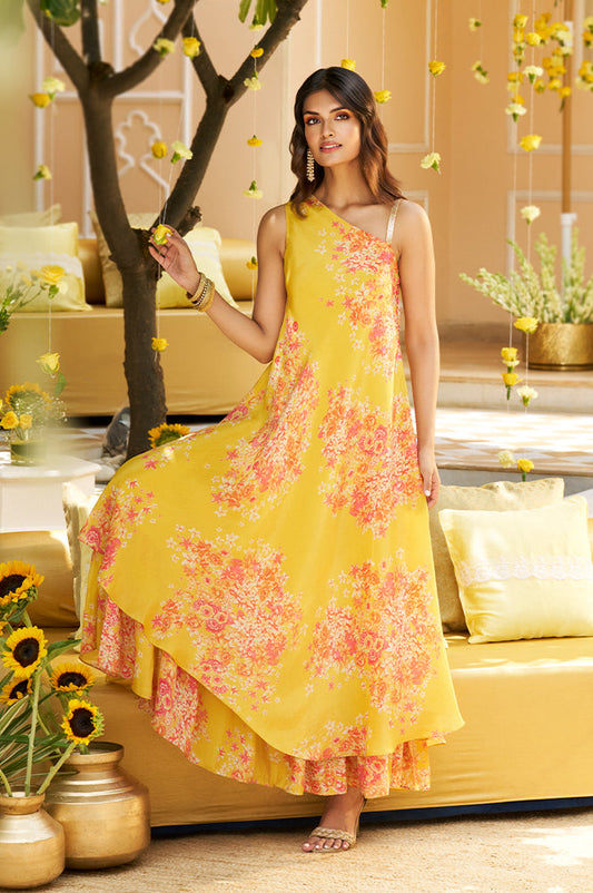 W for Woman Yellow Ethnic Motifs Zari Fit and Flare Tissue Dress  Grab2Buy WforWoman Grab2Buy