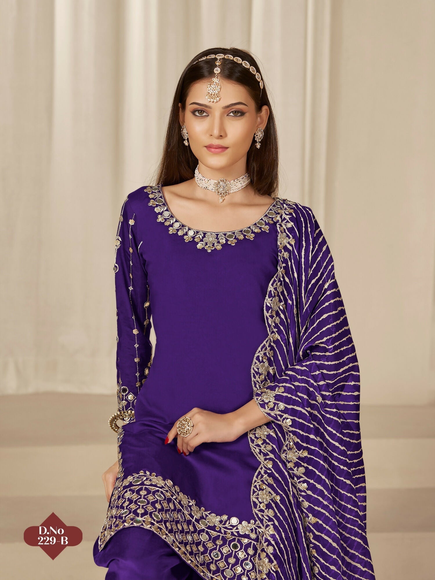 Anaita Purple Roman Silk Stitched Suit with Embroidery & Real Mirror Work