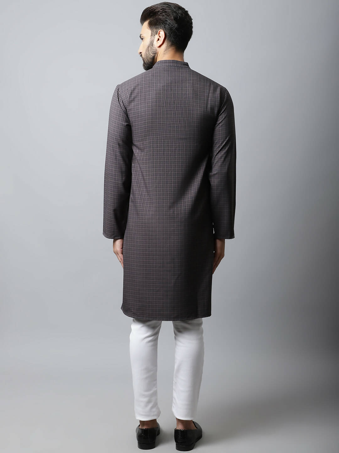 Even Apparels Black Color Pure Cotton Men's Kurta With Band Collar (CHK1166) 