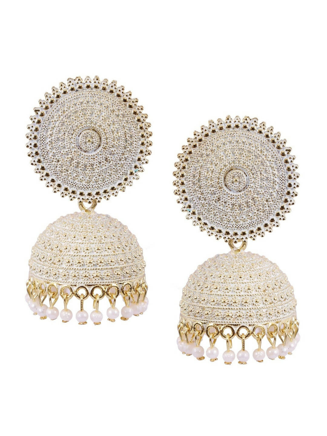 Mominos Fashion Joharkamal Gold-Plated Meenakari Jhumkas For Women & Girls (White) - Grab2buy
