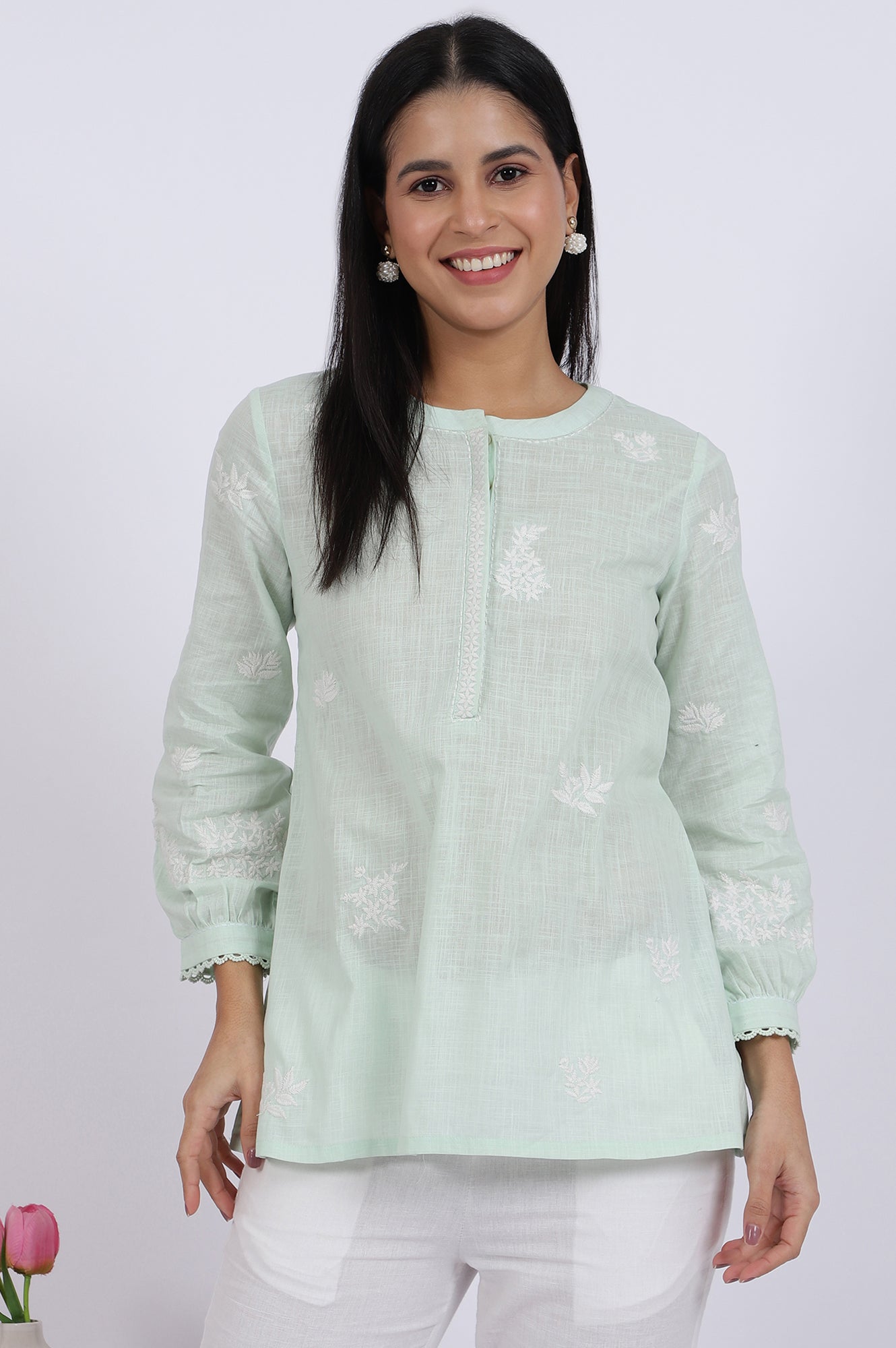 W for Woman Green Thread Embroidered Straight Pure Cotton Ethnic Top  Grab2Buy WforWoman Grab2Buy