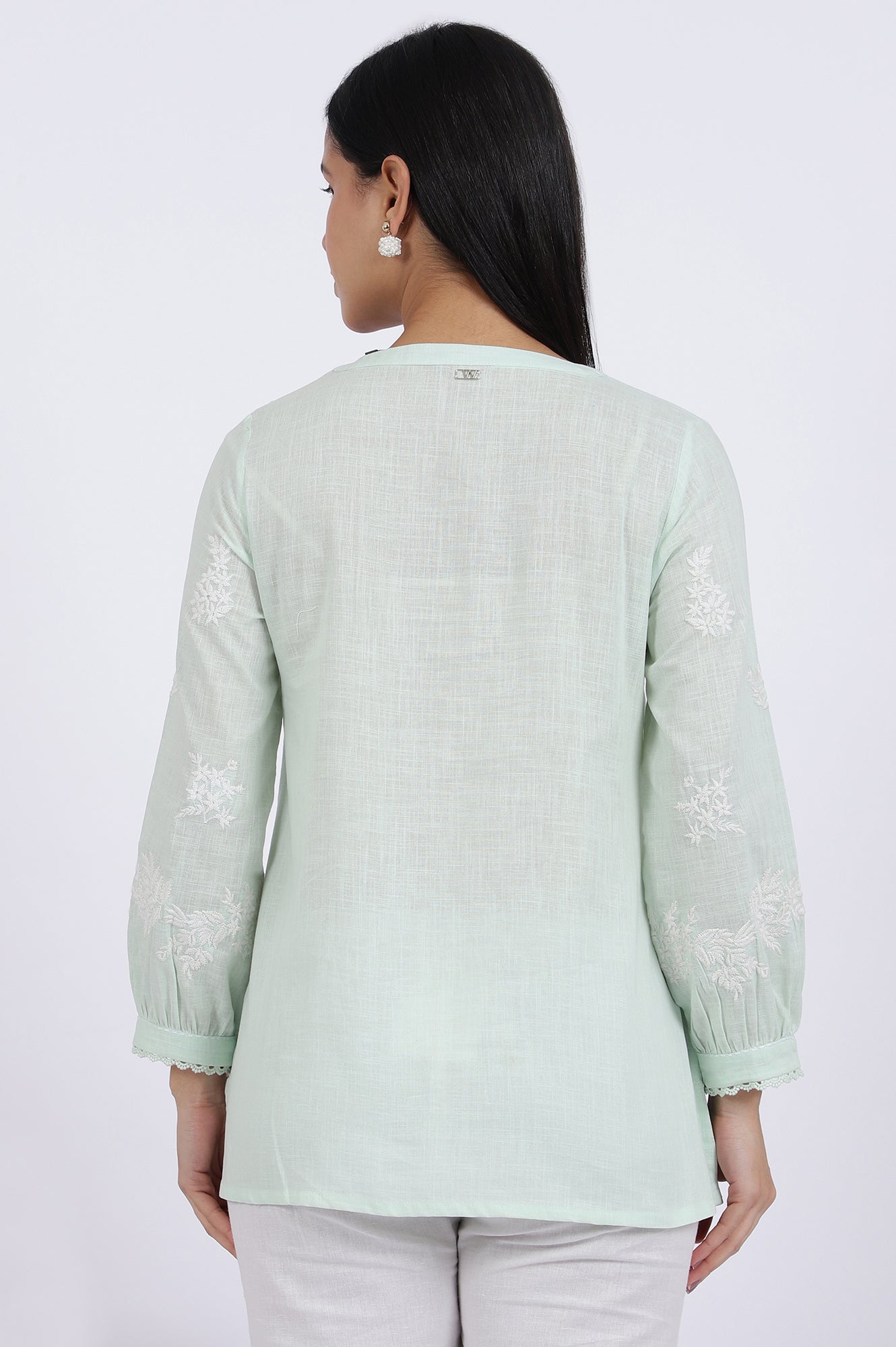 W for Woman Green Thread Embroidered Straight Pure Cotton Ethnic Top  Grab2Buy WforWoman Grab2Buy