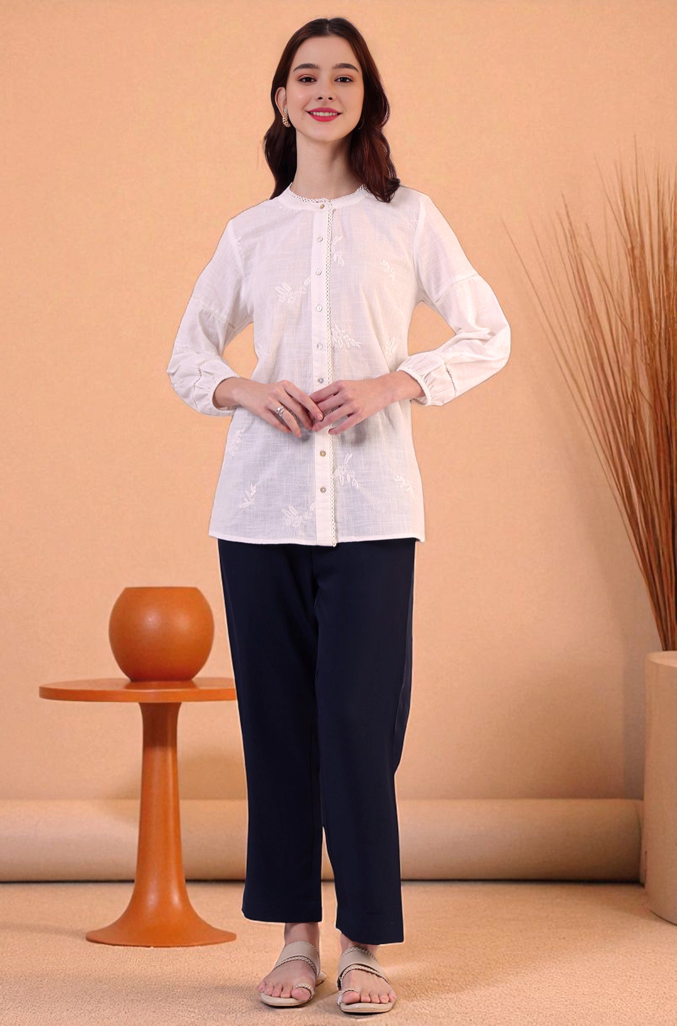 W for Woman White Embroidered Pure Cotton Button Down Shirt  Grab2Buy WforWoman Grab2Buy