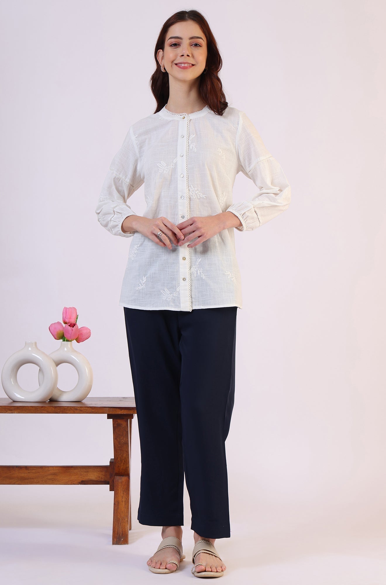 W for Woman White Embroidered Pure Cotton Button Down Shirt  Grab2Buy WforWoman Grab2Buy