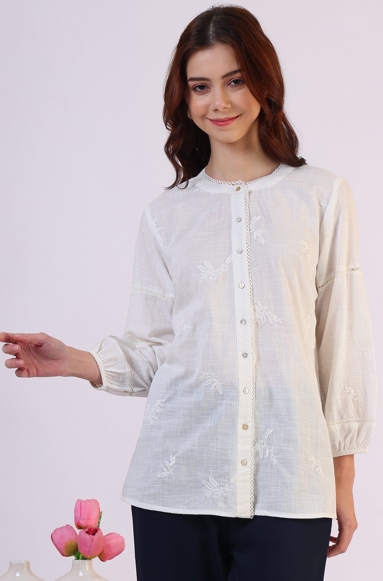 W for Woman White Embroidered Pure Cotton Button Down Shirt  Grab2Buy WforWoman Grab2Buy