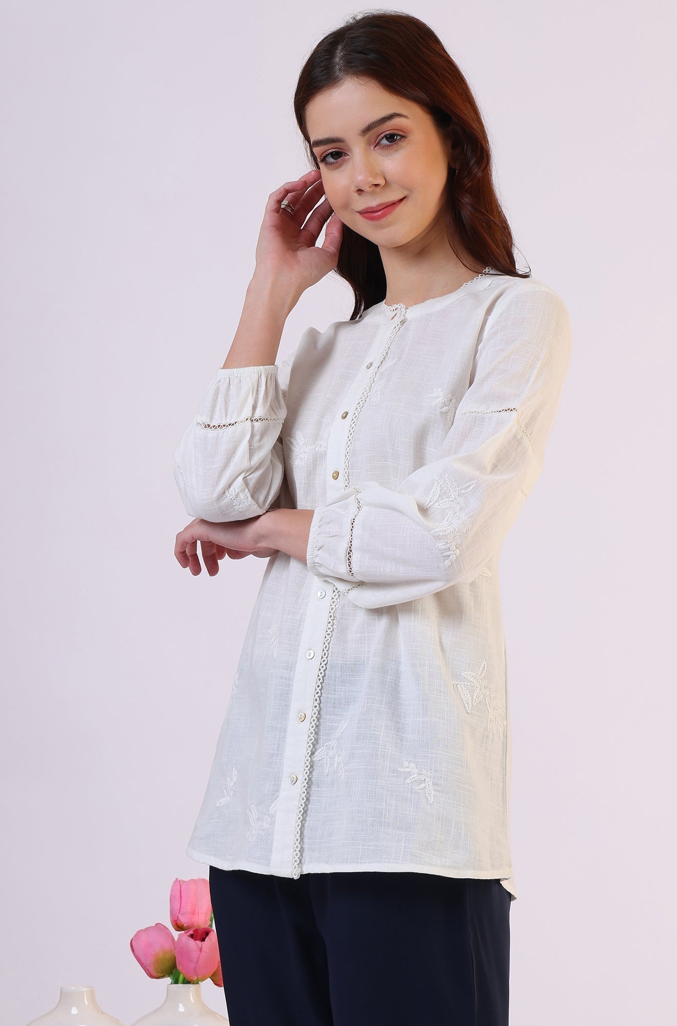 W for Woman White Embroidered Pure Cotton Button Down Shirt  Grab2Buy WforWoman Grab2Buy