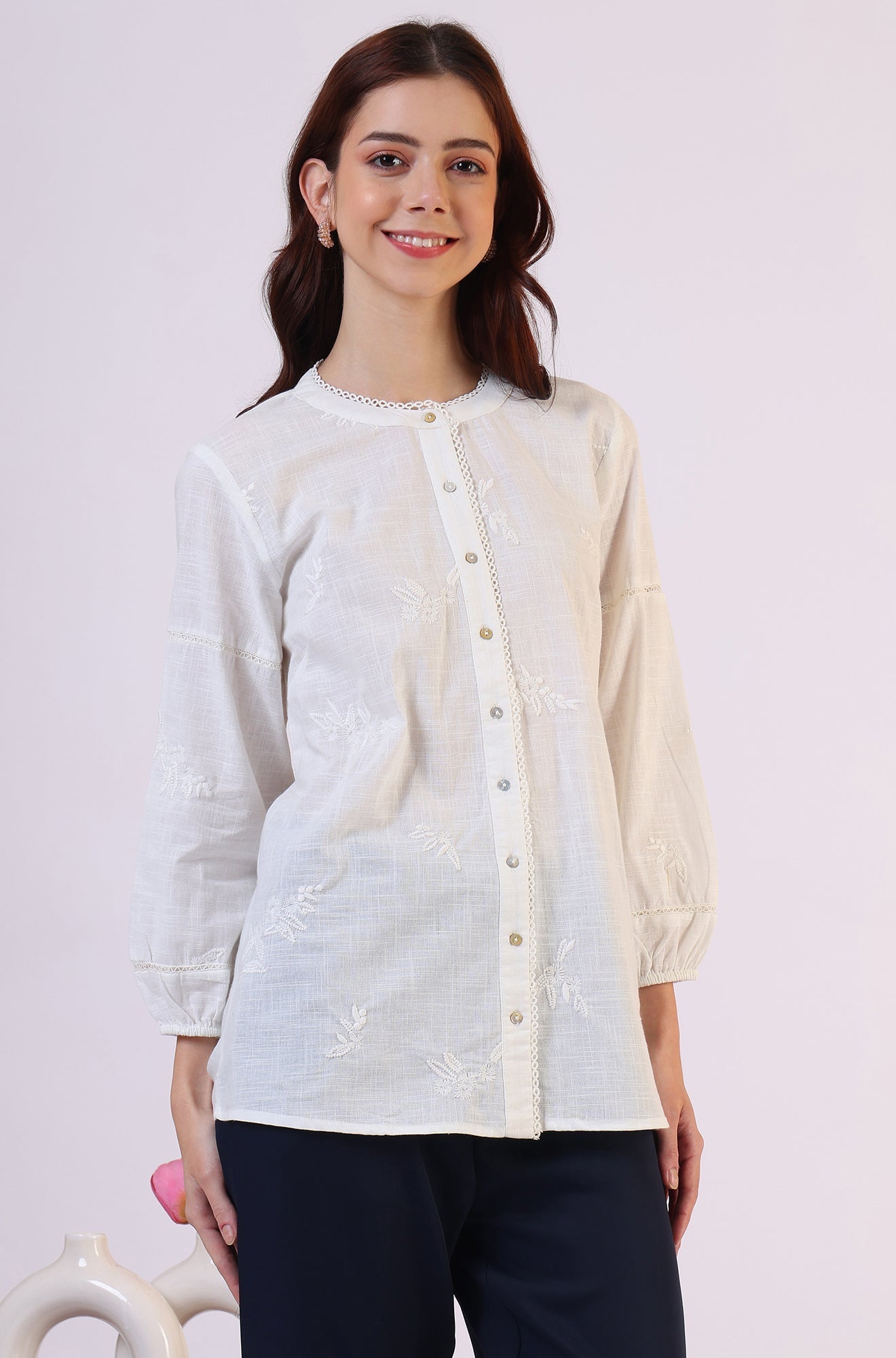 W for Woman White Embroidered Pure Cotton Button Down Shirt  Grab2Buy WforWoman Grab2Buy