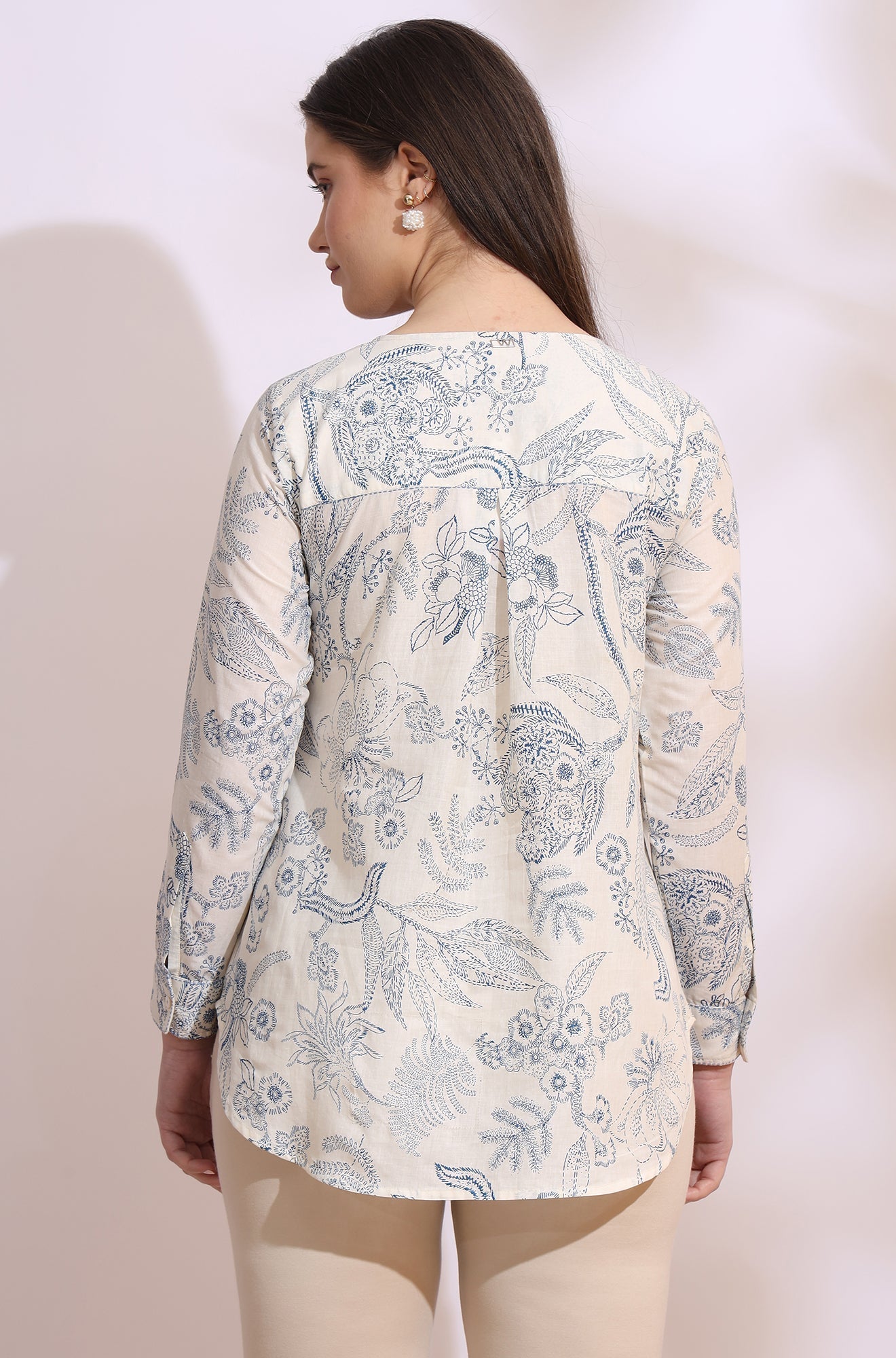 W for Woman White and blue printed top with thread embroidery  Grab2Buy WforWoman Grab2Buy