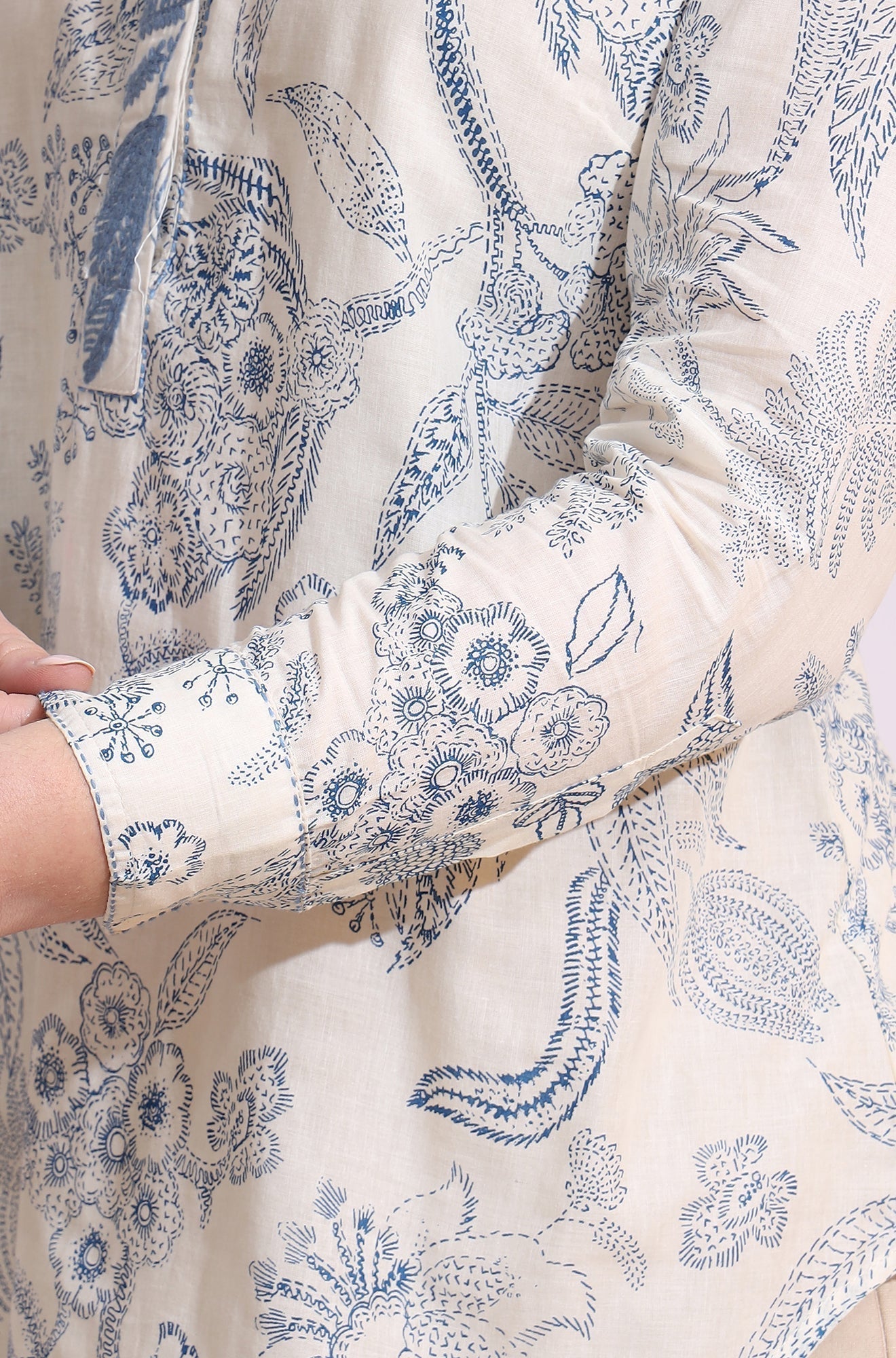 W for Woman White and blue printed top with thread embroidery  Grab2Buy WforWoman Grab2Buy