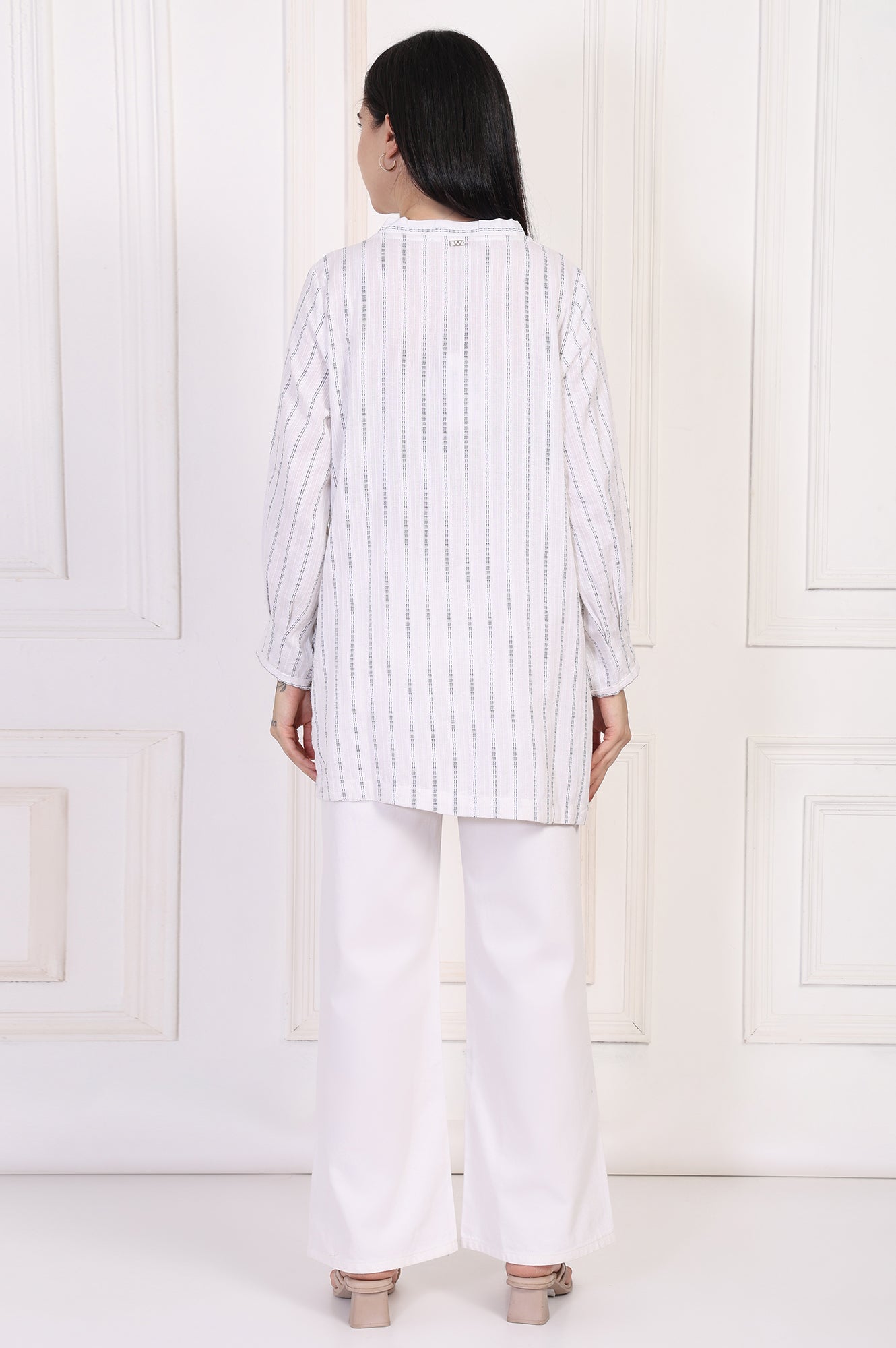 W for Woman White Striped Straight Cotton Tunic  Grab2Buy WforWoman Grab2Buy