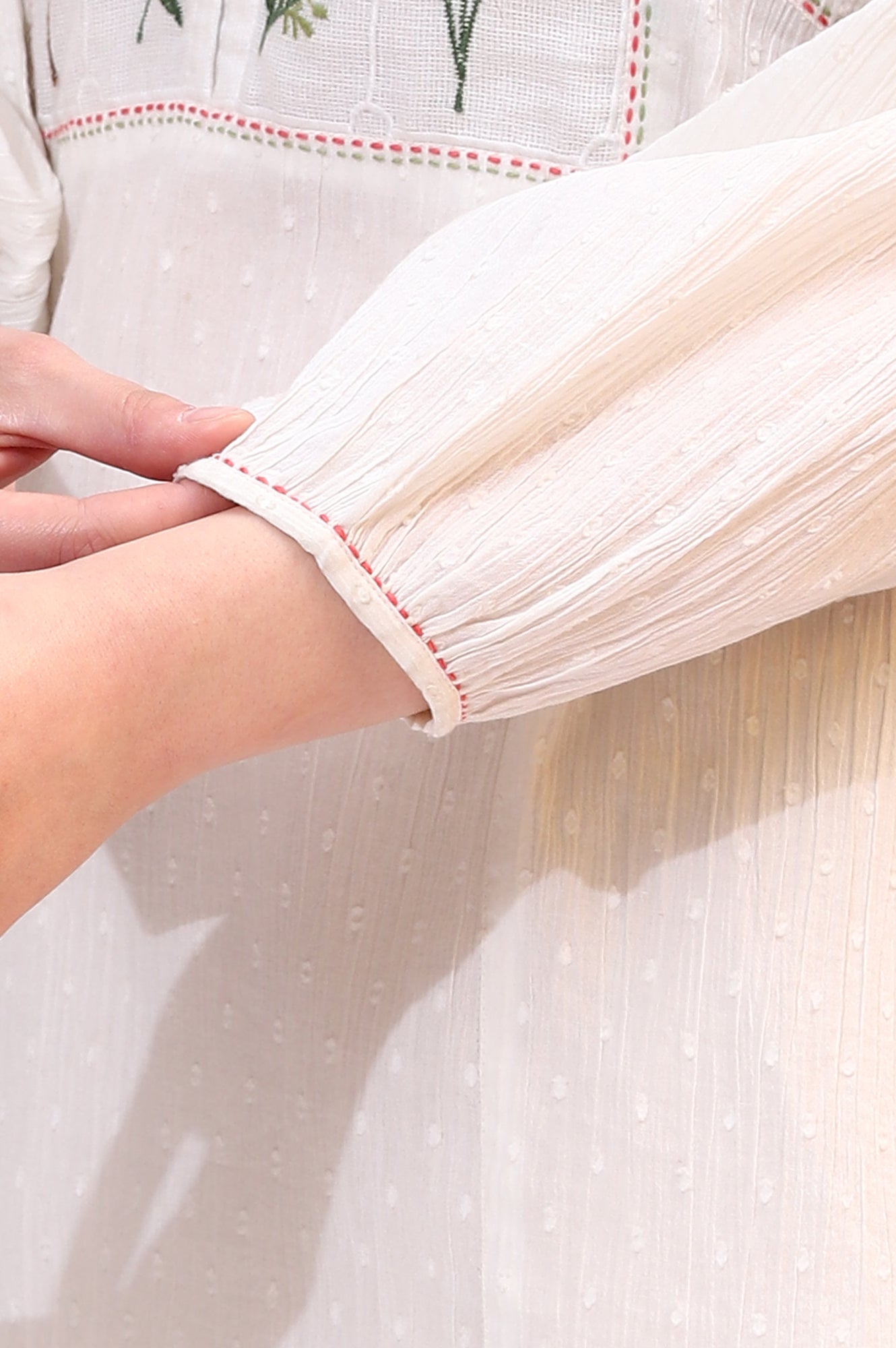 W for Woman White Floral Thread Embroidered Yoke Textured Top  Grab2Buy WforWoman Grab2Buy