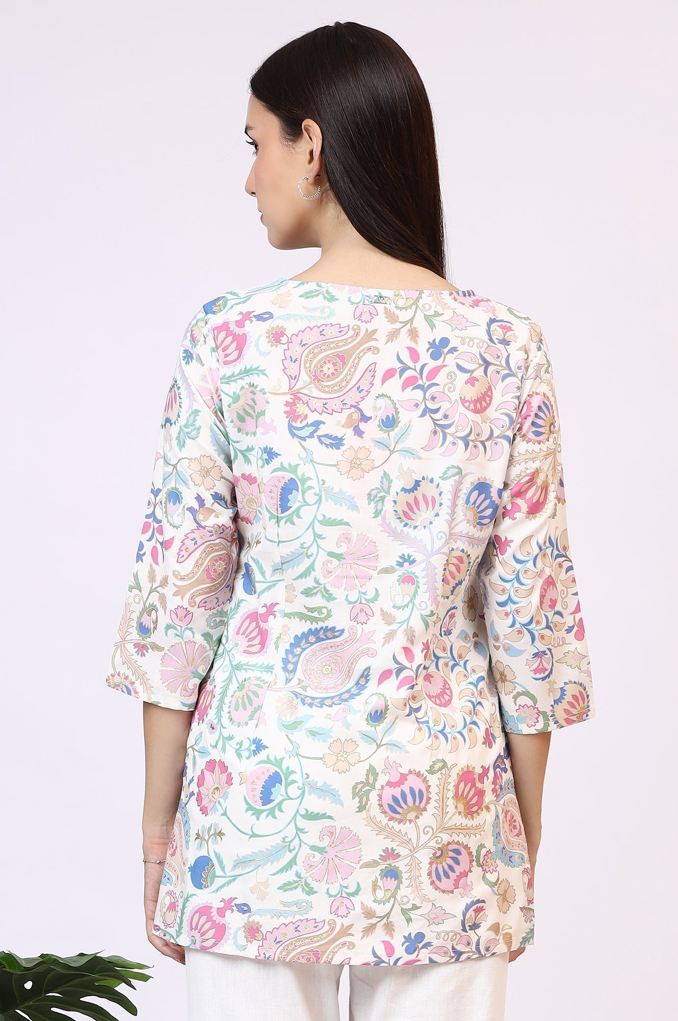 W for Woman White Floral Printed Rayon Summer Tunic with Lace  Grab2Buy WforWoman Grab2Buy