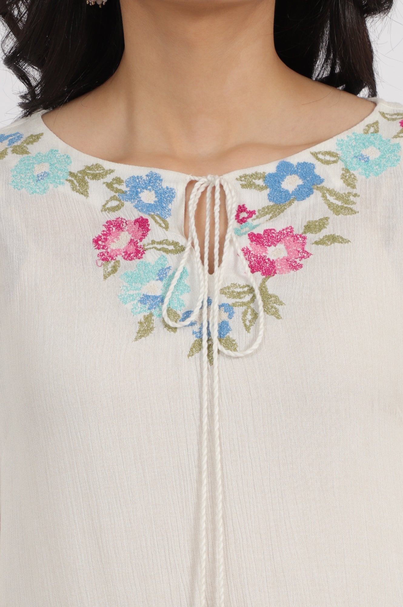 W for Woman White Embroidered Rayon Crepe Straight Top  Grab2Buy WforWoman Grab2Buy