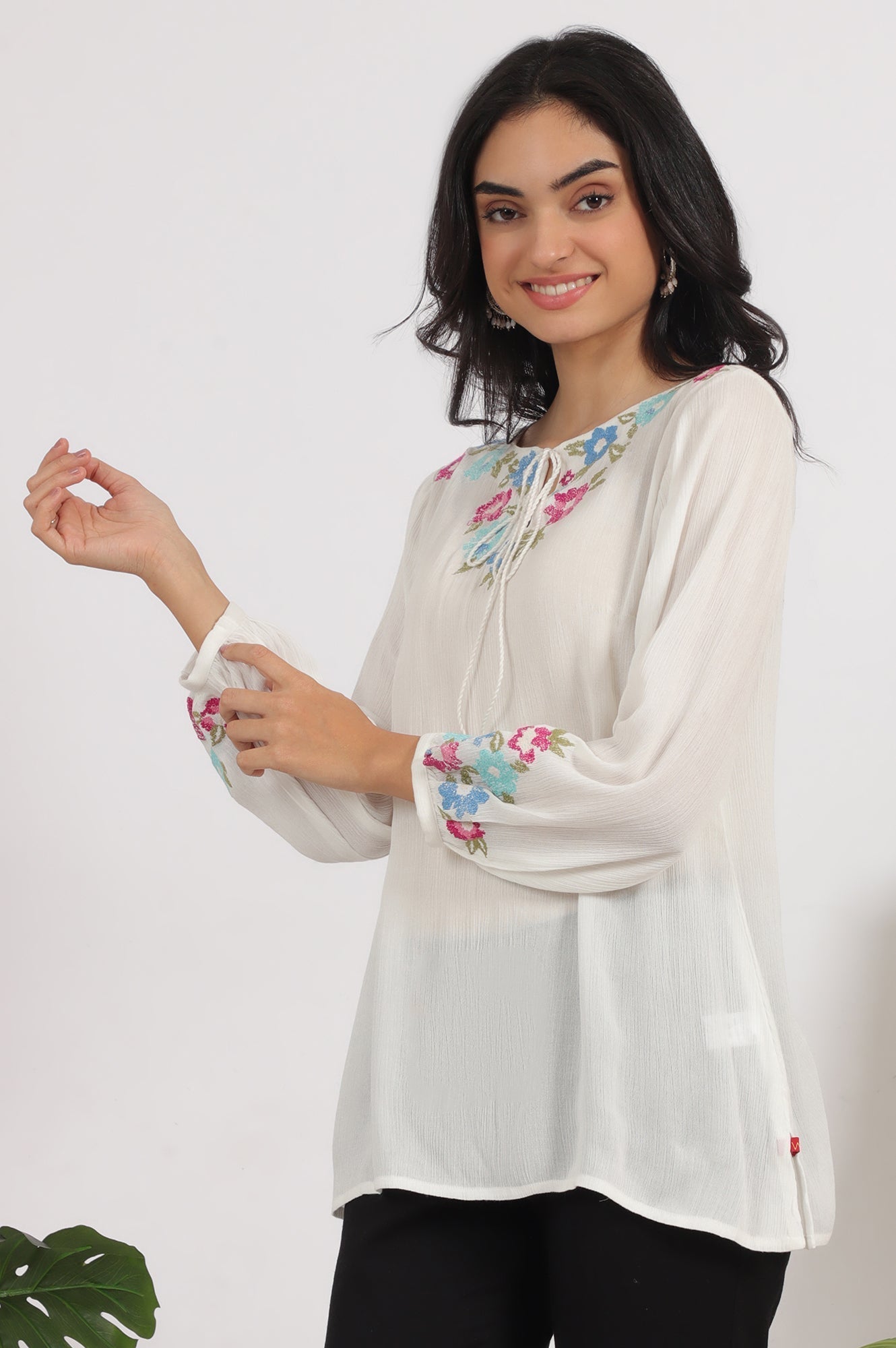 W for Woman White Embroidered Rayon Crepe Straight Top  Grab2Buy WforWoman Grab2Buy
