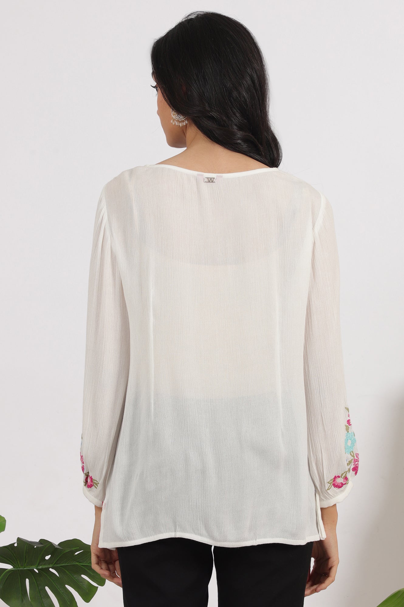 W for Woman White Embroidered Rayon Crepe Straight Top  Grab2Buy WforWoman Grab2Buy