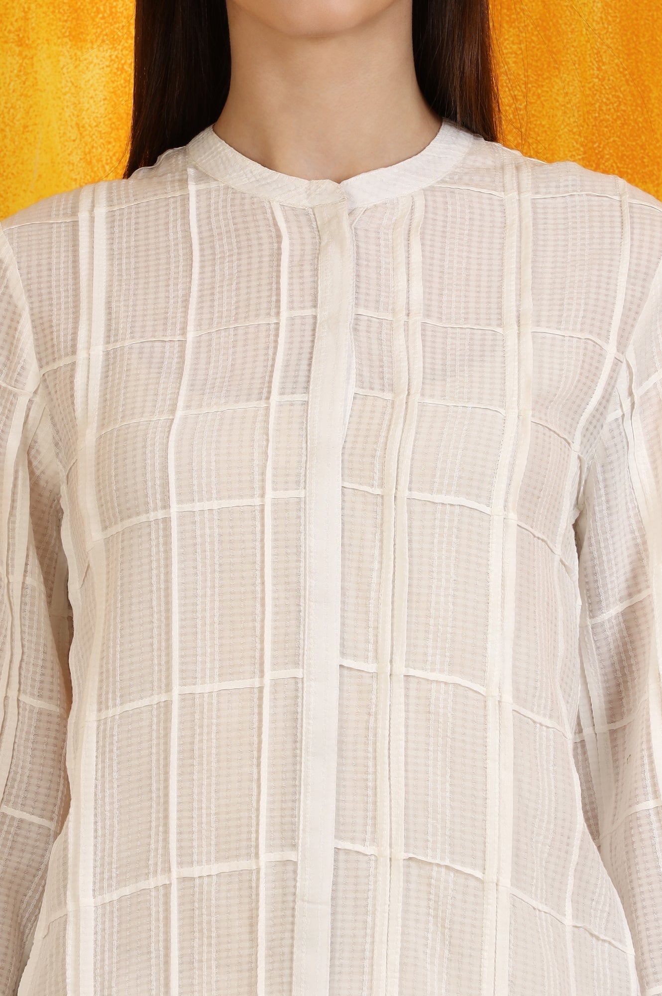 W for Woman White Cotton Dobby Textured Top with Pleats  Grab2Buy WforWoman Grab2Buy
