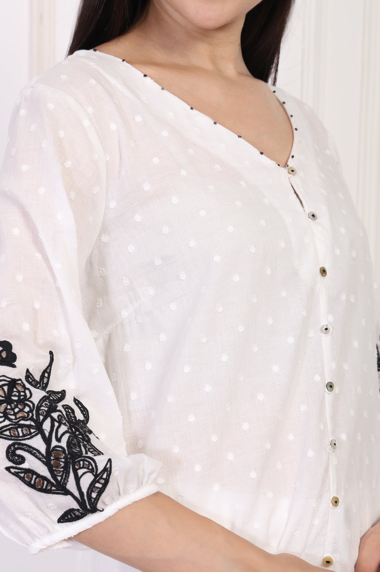 W for Woman White Polka Dot Embroidered Straight Cotton Top  Grab2Buy WforWoman Grab2Buy