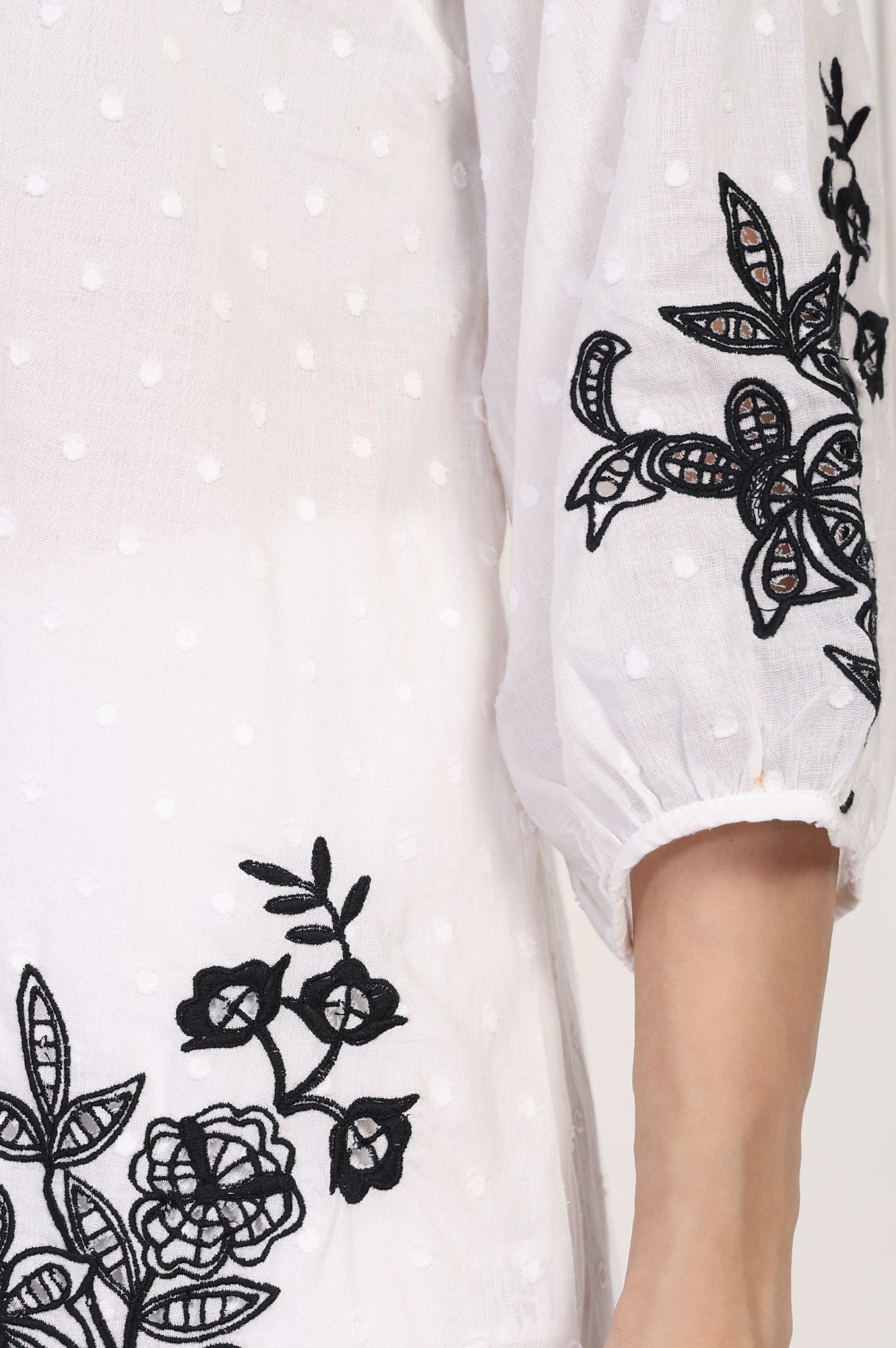 W for Woman White Polka Dot Embroidered Straight Cotton Top  Grab2Buy WforWoman Grab2Buy