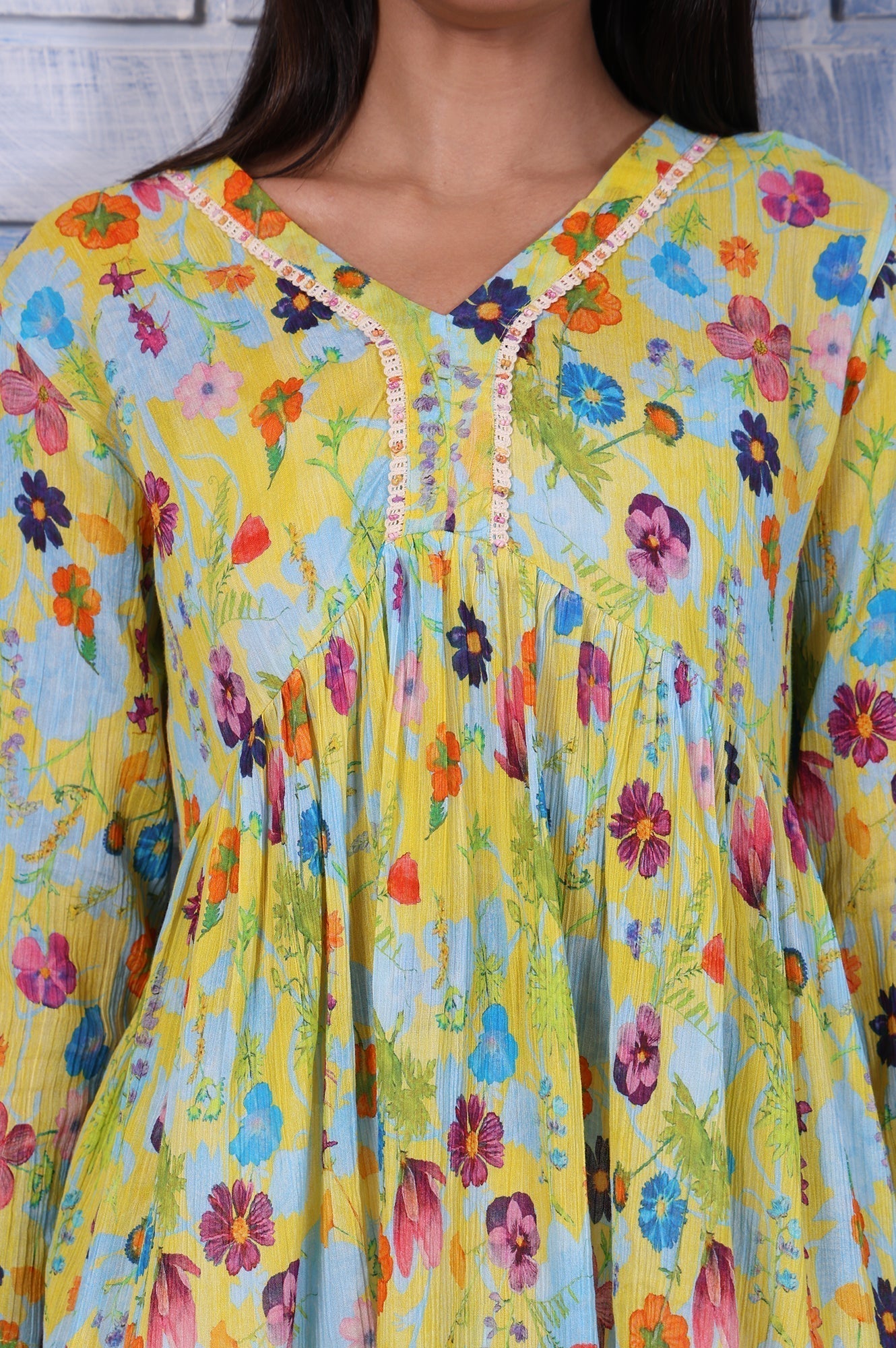 W for Woman Yellow Floral Printed Thread Embroidered Pure Cotton Tops  Grab2Buy WforWoman Grab2Buy