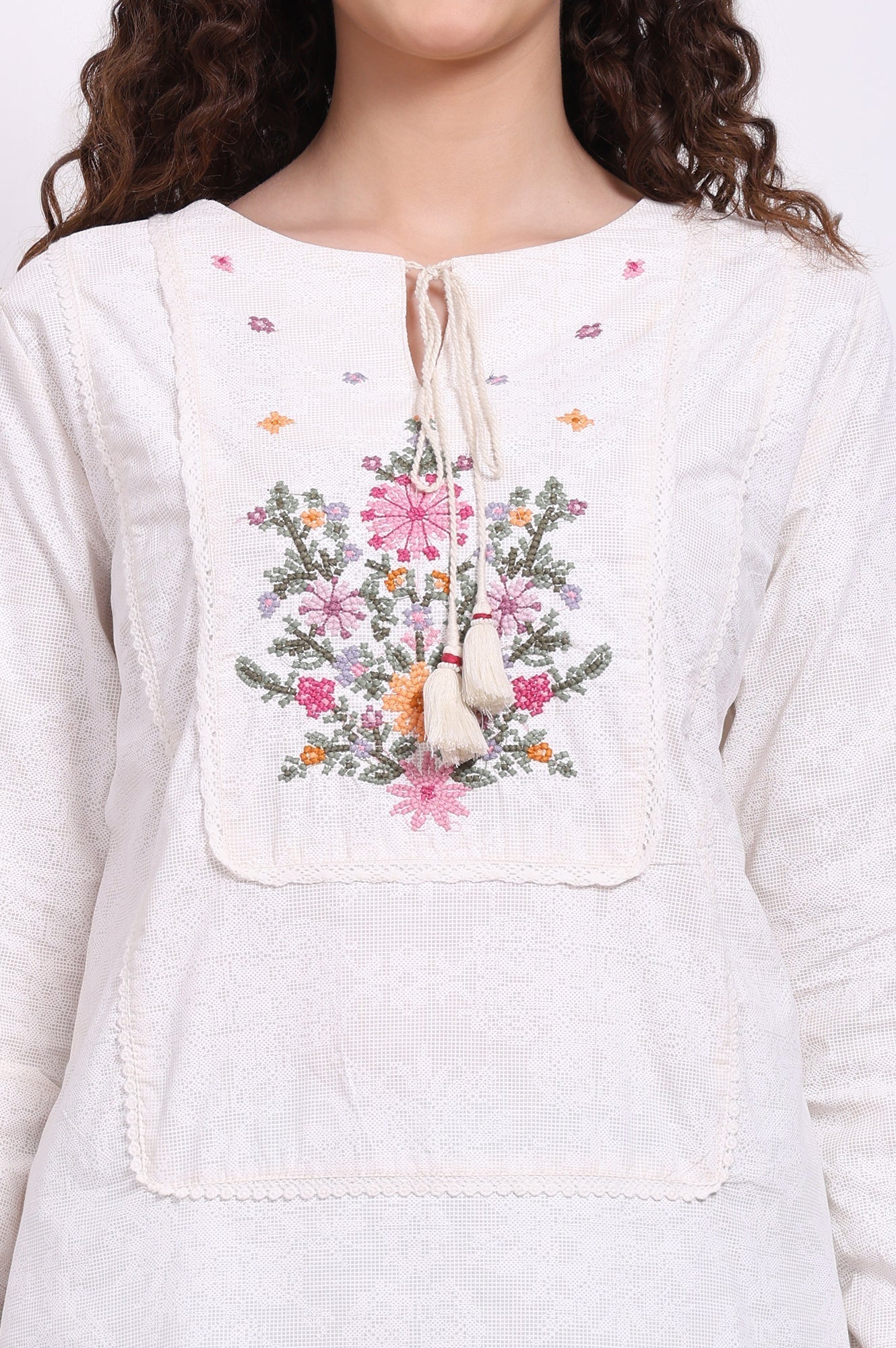 W for Woman White Embroidered Pure Cotton Top with Lace  Grab2Buy WforWoman Grab2Buy