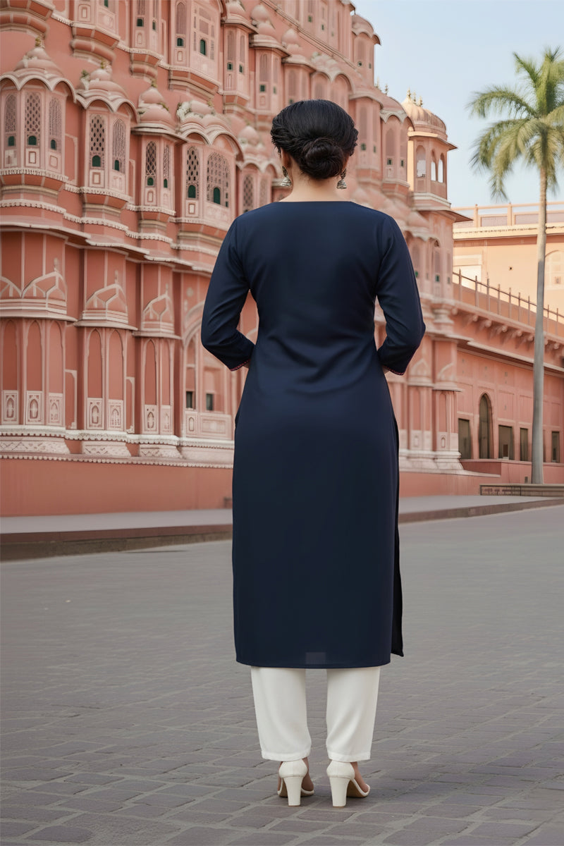 SRS Fashion Blue Embroidered Rayon Straight Kurta Set