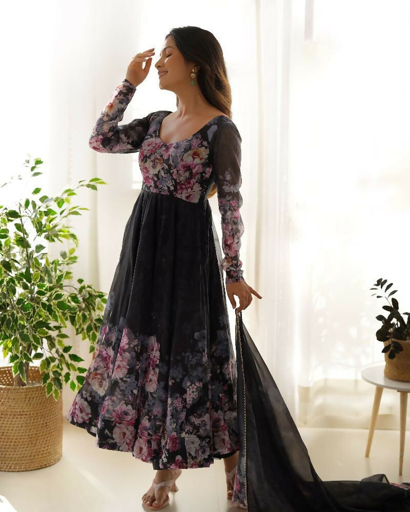 Joban Fashion Black Kurta Set Organza Sequin Embroidery Work 