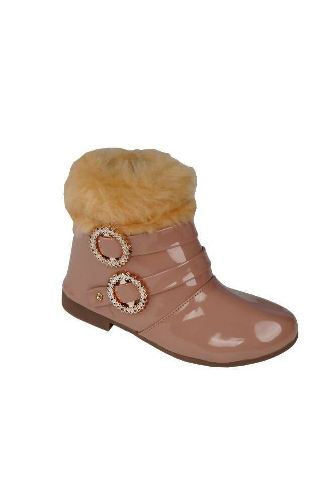 Tiny Bugs Girls Buckle Embellished Ankle Length Boots - Peach  Grab2Buy Tiny Bugs Grab2Buy