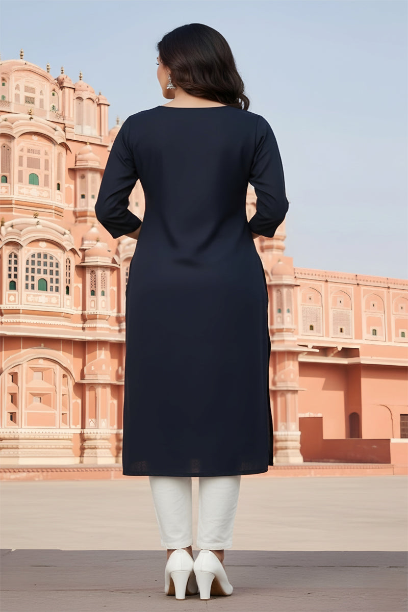 SRS Fashion Blue Embroidered Rayon Straight Kurta Set