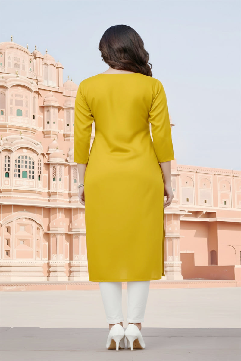 SRS Fashion Yellow Embroidered Rayon Straight Kurta Set