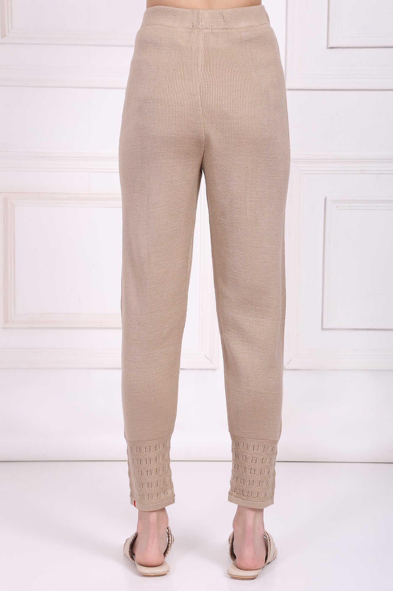 W for Woman Beige Solid Acrylic Winter Legging