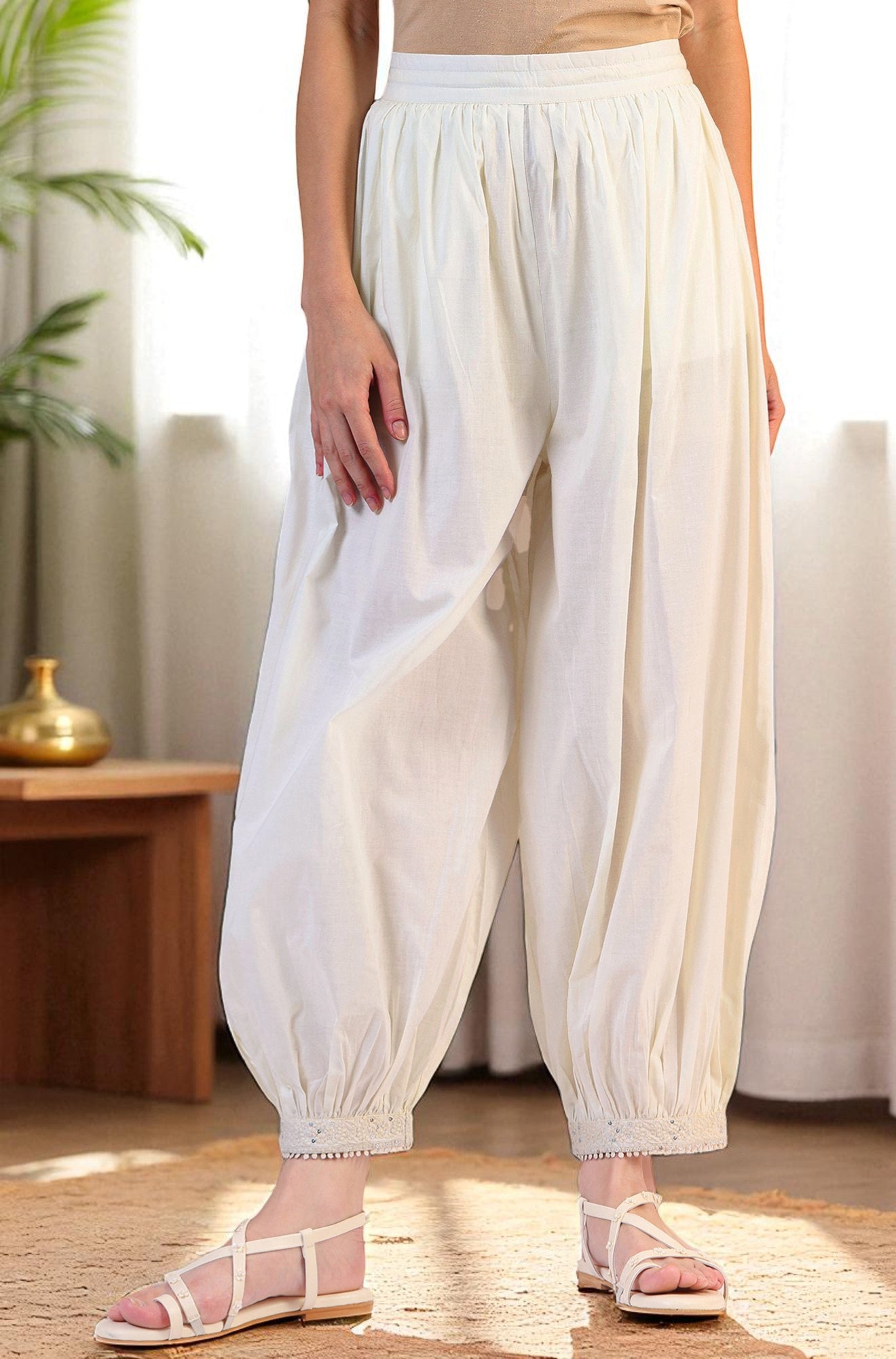 W for Woman Solid Pure Cotton Gathered Salwar