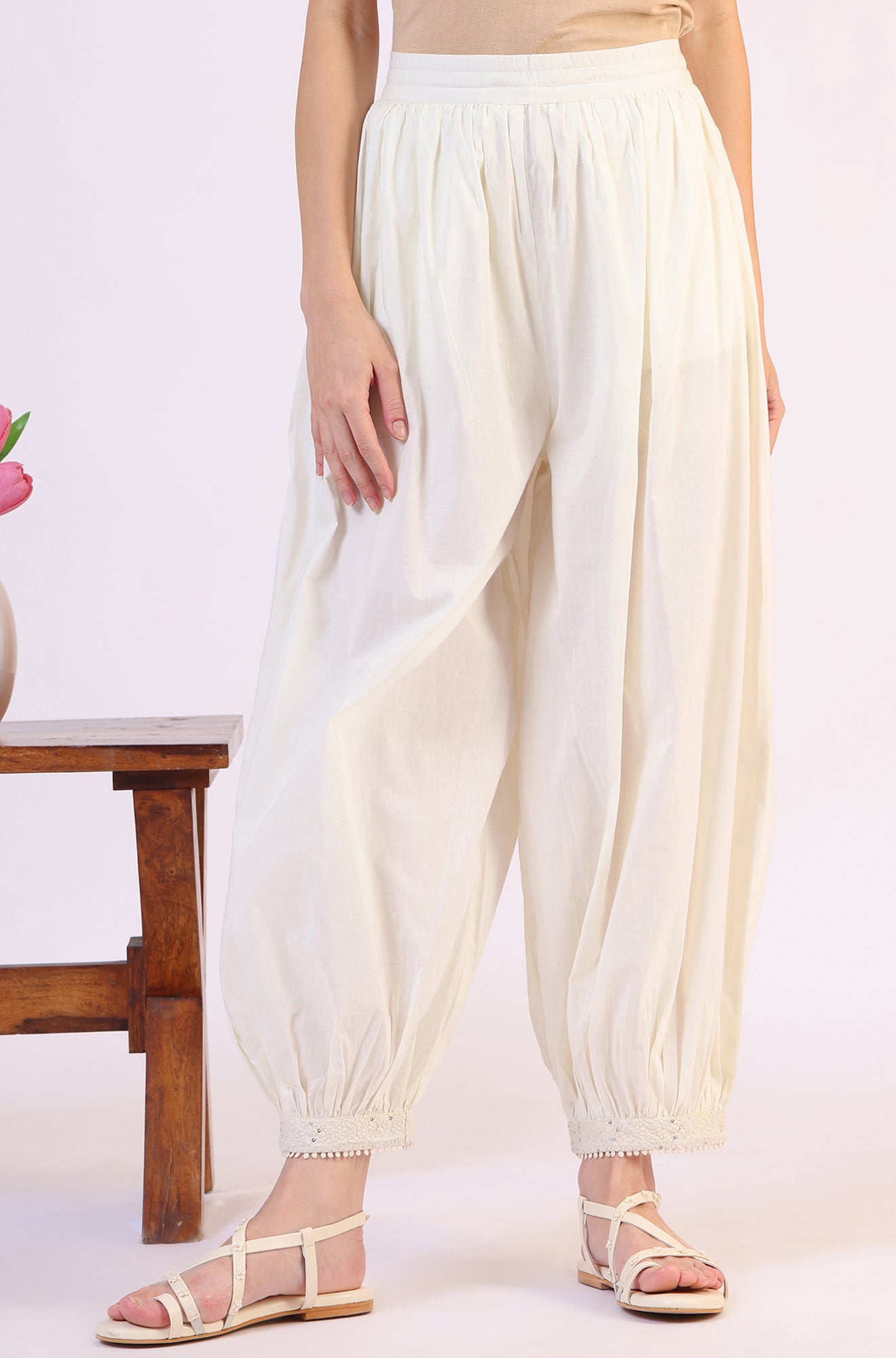 W for Woman Solid Pure Cotton Gathered Salwar