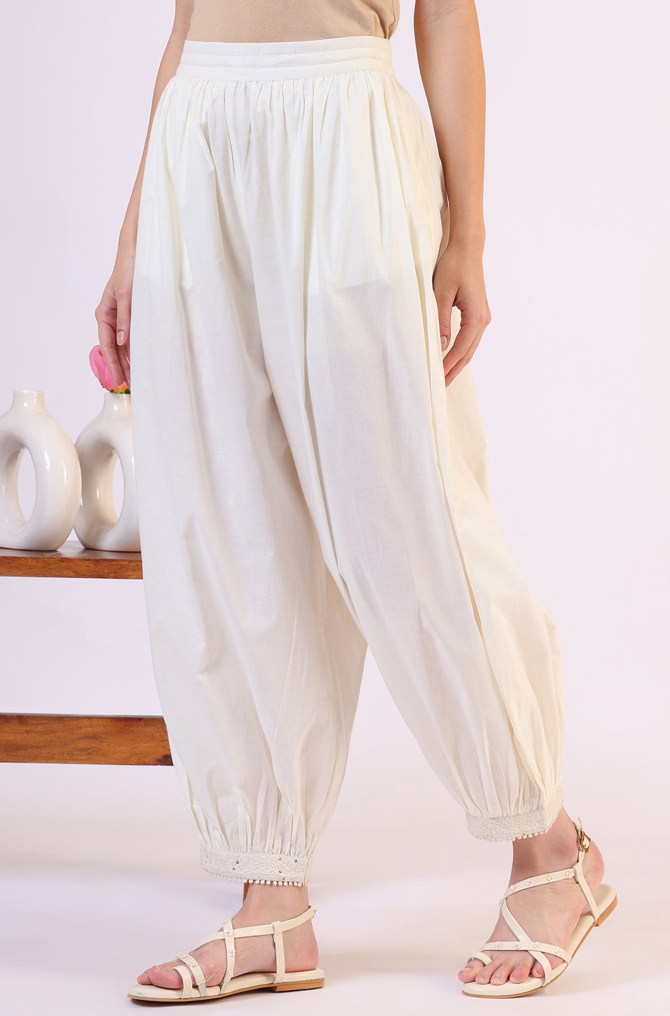 W for Woman Solid Pure Cotton Gathered Salwar