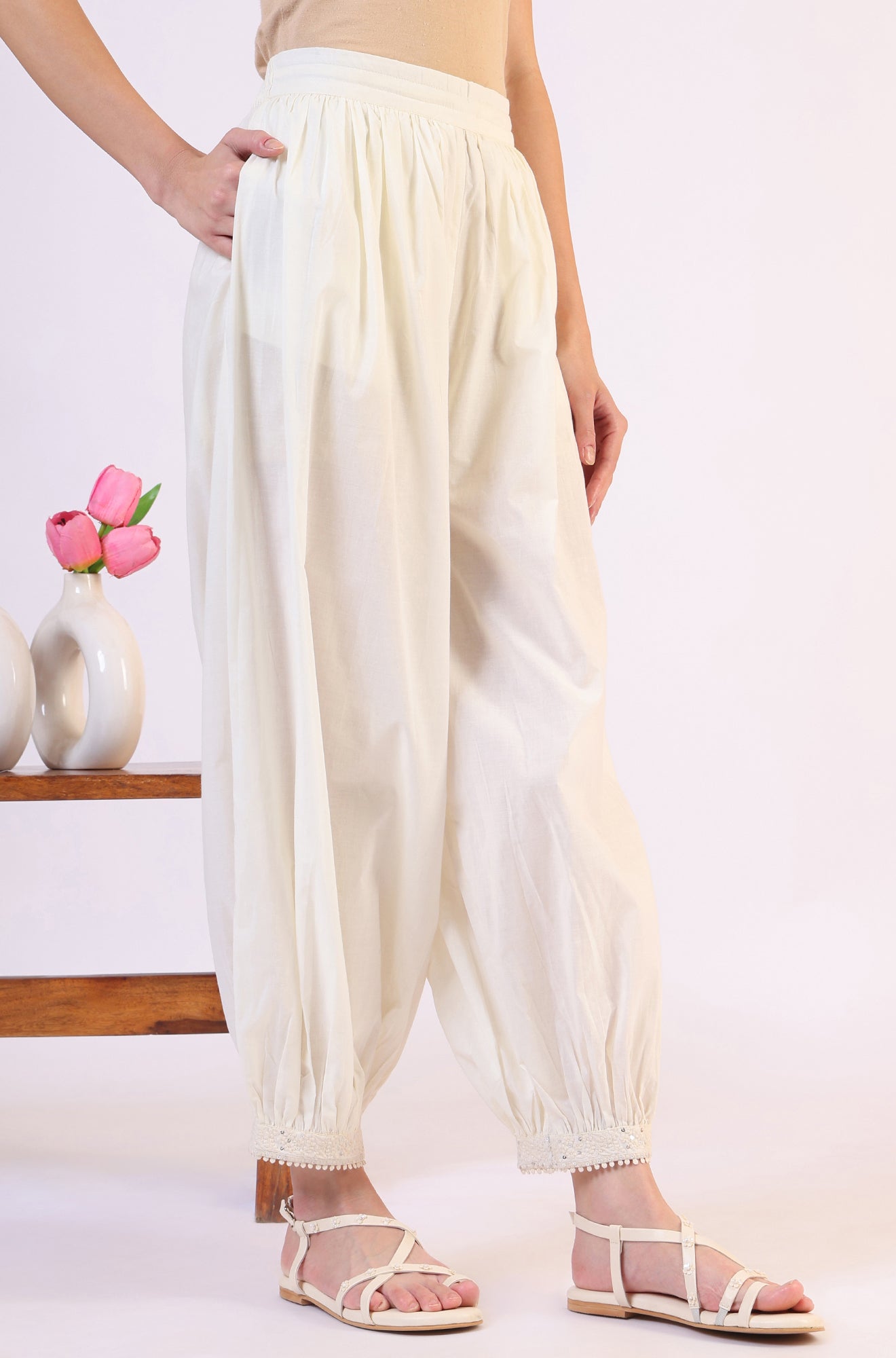 W for Woman Solid Pure Cotton Gathered Salwar